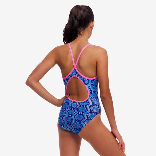 Girl's Diamond Back One Piece- Blue Viper