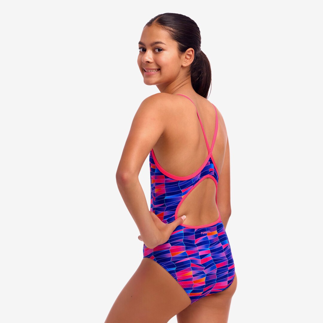 Girl's Diamond Back One Piece- Warped Waves