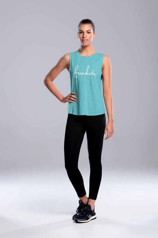 Ladies Hank The Tank Top Top- Mint Scribble